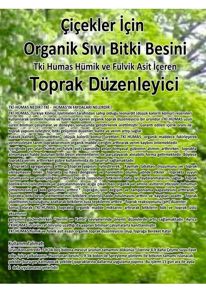 1 Lt Çiçek ve Bitkiler Için Konsantre(10 Lt'ik Suya) Organik Sıvı Bitki Besini (Toprak Düzenleyici) fiyatları