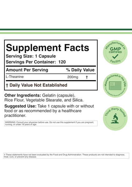L-Theanine 200MG 120 Capsules Synergy With Magnesium L-Threonate And Apigenin modelleri