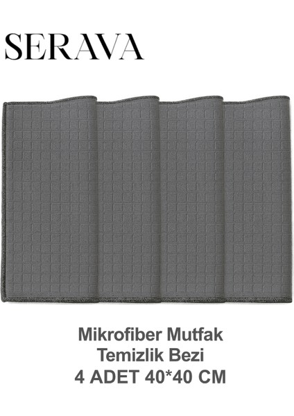 4'lü Mikrofiber Mutfak Temizlik Bezi – Yumuşak, Dayanıklı, Iz Bırakmaz (40X40)