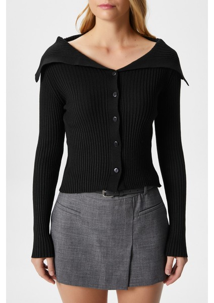 Kadın Terra Fitilli Siyah Düğmeli Triko Hırka modelleri