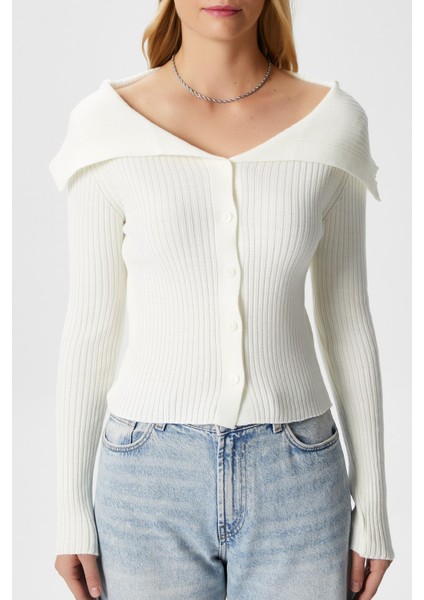 Kadın Terra Fitilli Ekru Düğmeli Triko Hırka modelleri