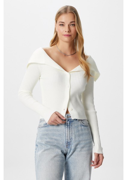 Kadın Terra Fitilli Ekru Düğmeli Triko Hırka indirimleri