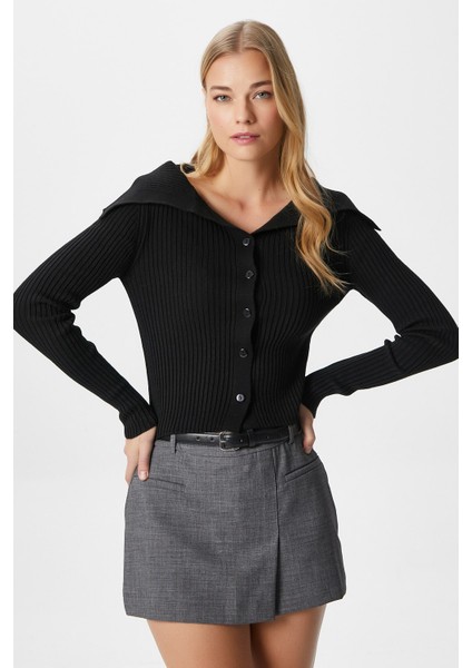 Kadın Terra Fitilli Siyah Düğmeli Triko Hırka fırsatları