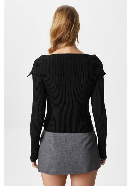Kadın Terra Fitilli Siyah Düğmeli Triko Hırka