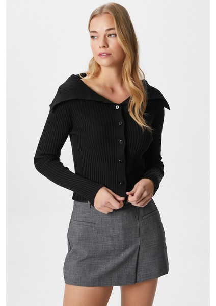 Kadın Terra Fitilli Siyah Düğmeli Triko Hırka