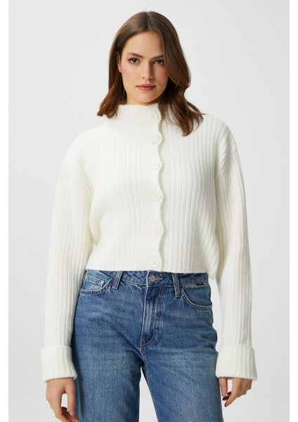 Kadın Wendy Yumuşak Doku Dik Yaka Ekru Triko Hırka fiyatları