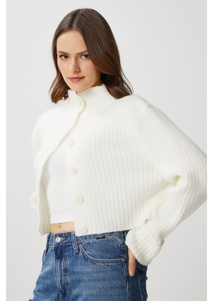Kadın Wendy Yumuşak Doku Dik Yaka Ekru Triko Hırka modelleri