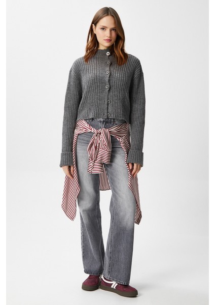 Kadın Wendy Yumuşak Doku Dik Yaka Antrasit Triko Hırka fiyatları