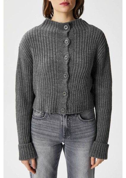 Kadın Wendy Yumuşak Doku Dik Yaka Antrasit Triko Hırka indirimleri