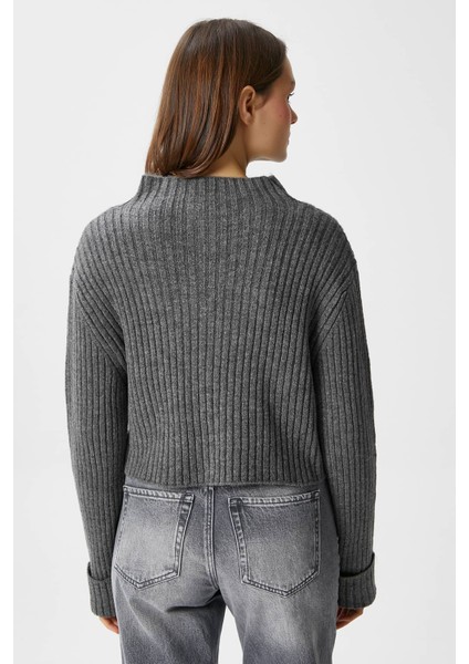 Kadın Wendy Yumuşak Doku Dik Yaka Antrasit Triko Hırka