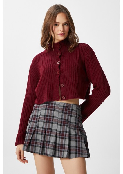 Kadın Wendy Yumuşak Doku Dik Yaka Bordo Triko Hırka fiyatları