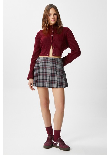 Kadın Wendy Yumuşak Doku Dik Yaka Bordo Triko Hırka fırsatları