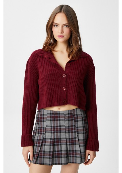 Kadın Wendy Yumuşak Doku Dik Yaka Bordo Triko Hırka indirimleri