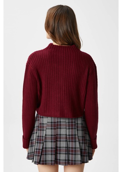Kadın Wendy Yumuşak Doku Dik Yaka Bordo Triko Hırka