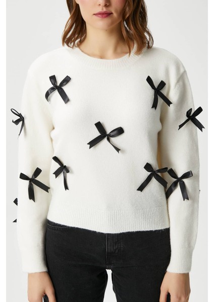 Kadın Valery Yumuşak Doku Kurdele Fiyonk Detaylı Ekru Triko Kazak fırsatları