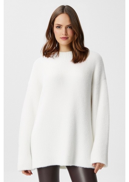 Kadın Fluffy Yumuşacık Ekru Triko Kazak