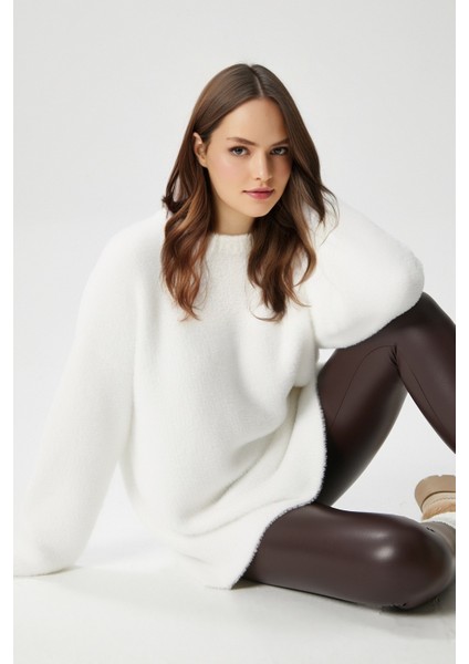 Kadın Fluffy Yumuşacık Ekru Triko Kazak modelleri