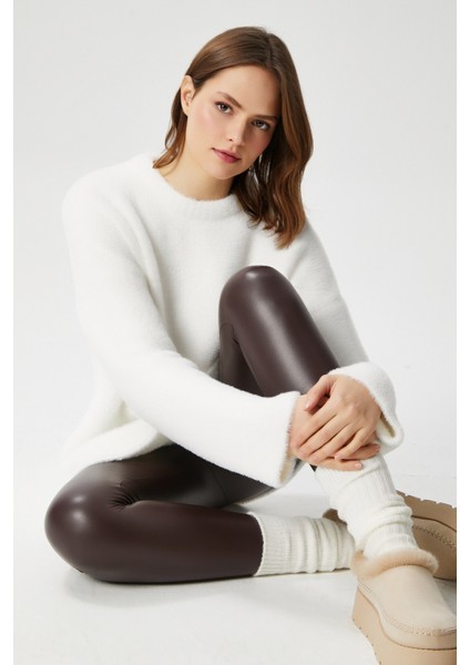 Kadın Fluffy Yumuşacık Ekru Triko Kazak