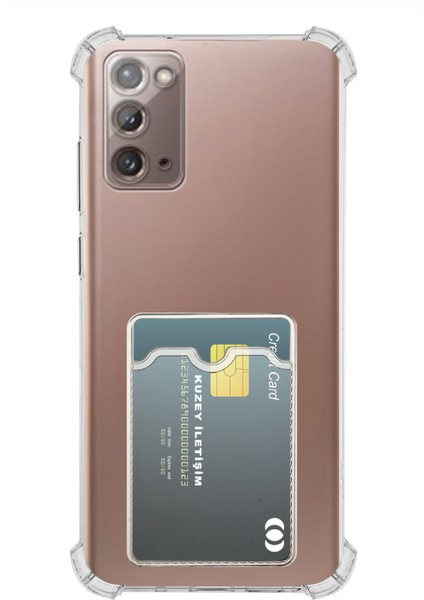 Samsung Note 20 Kapak ile Uyumlu Kamera Korumalı Kartlıklı Darbe Emici Özellikli Şeffaf Silikon Kılıf