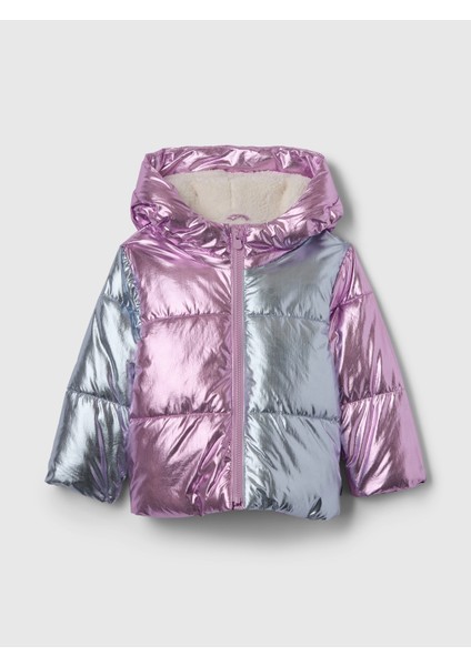 Kız Bebek Çok Renkli Puffer Şişme Mont
