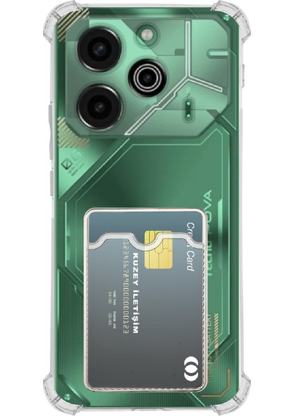 Tecno Pova 6 Kapak ile Uyumlu Kamera Korumalı Kartlıklı Darbe Emici Özellikli Şeffaf Silikon Kılıf