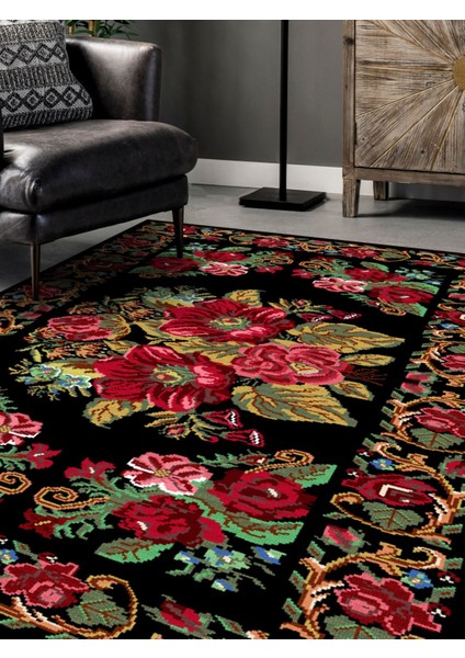 Vitage Etnik Çiçek Desen Eskitme Model Dokuma Taban Kilim fiyatları