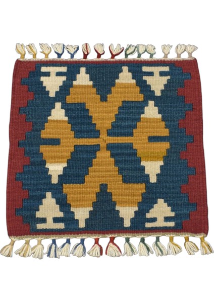 Yeni El Dokuma Kare Köşe Sandalye Minderi Pınarbaşı Kayseri Yün Kilim 5980