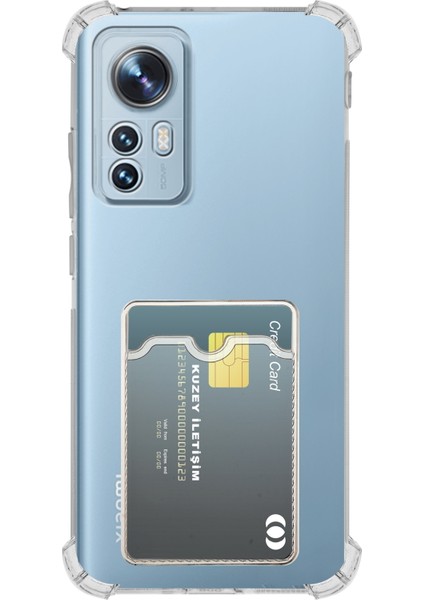 Xiaomi Redmi Note 12S Kapak ile Uyumlu Kamera Korumalı Kartlıklı Darbe Emici Özellikli Şeffaf Silikon Kılıf
