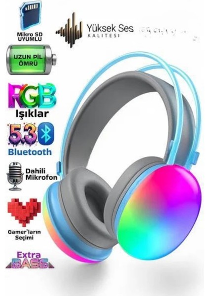 Yeni Nesil Kulak Üstü Kablosuz Uzun Ömürlü Rgb Işıklı Bluetooth Kulaklık fırsatları