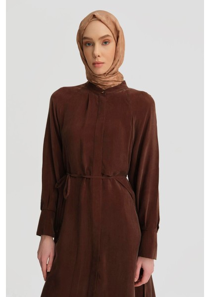 Asimetrik Allerli Cupra Tunik Elbise 25Y4706 Kahverengi fiyatları