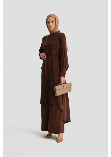 Asimetrik Allerli Cupra Tunik Elbise 25Y4706 Kahverengi modelleri