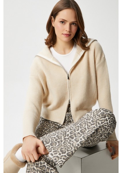 Kadın Woody Açık Bej Çift Taraf Fermuarlı Polo Triko Hırka modelleri