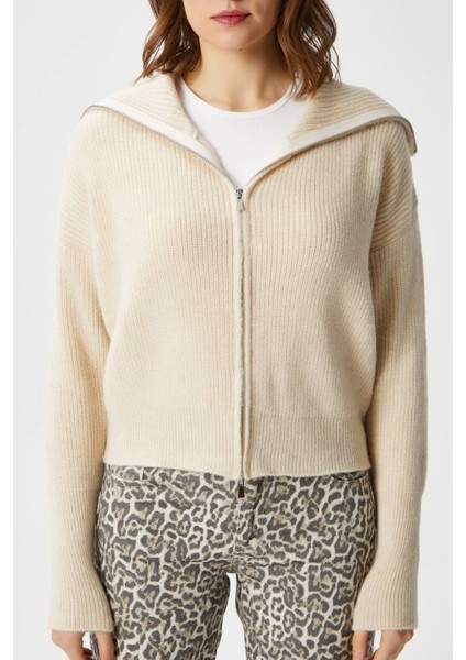 Kadın Woody Açık Bej Çift Taraf Fermuarlı Polo Triko Hırka fırsatları