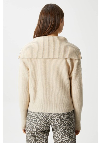 Kadın Woody Açık Bej Çift Taraf Fermuarlı Polo Triko Hırka