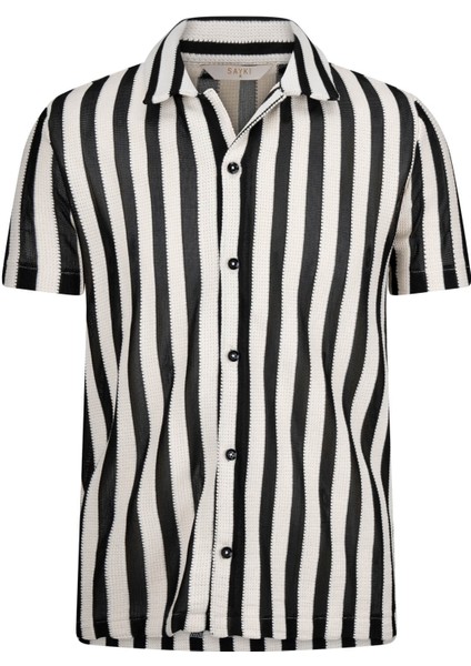 Ekru Çizgili Regular Fit Polo Yaka Tişört