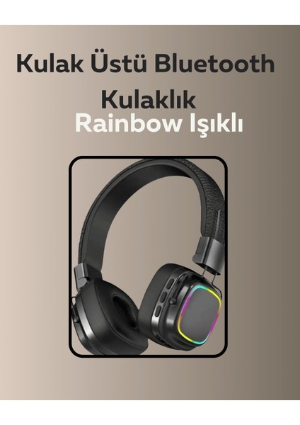 Bluetooth 5.3 Rainbow Işıklı Kulak Üstü Kablosuz Kulaklık