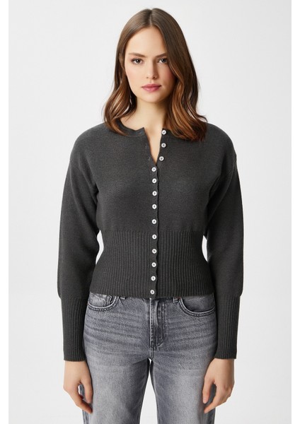 Kadın Aria Premium Viscose Yumuşak Antrasit Triko Hırka