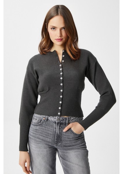 Kadın Aria Premium Viscose Yumuşak Antrasit Triko Hırka