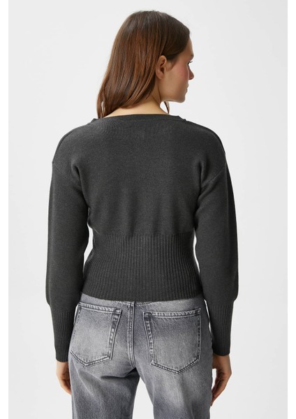 Kadın Aria Premium Viscose Yumuşak Antrasit Triko Hırka