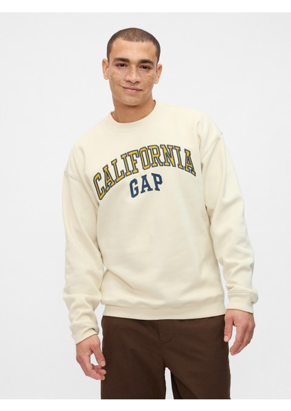 Erkek Kırık Beyaz Gap Logo Grafikli Relaxed Fleece Sweatshirt