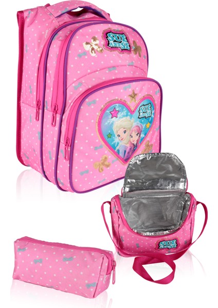 3 Lü Ilkokul Çanta Seti Kız Çocuk Çantası Astarlı Love Sueandse Pembe