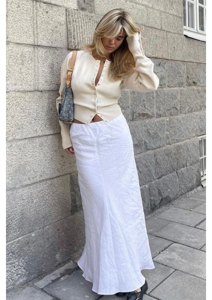 Kadın Aria Premium Viscose Yumuşak Ekru Triko Hırka