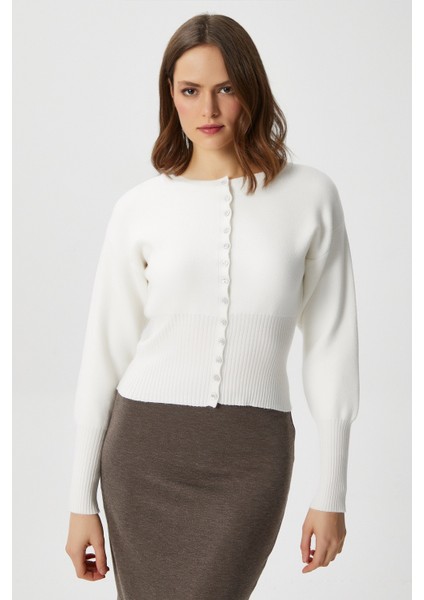 Kadın Aria Premium Viscose Yumuşak Ekru Triko Hırka