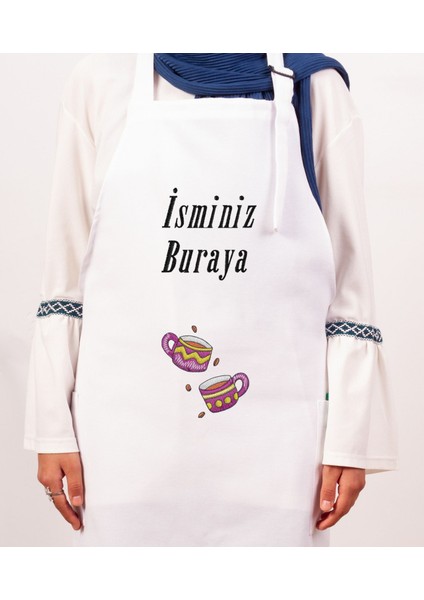 Mutfak Önlüğü Kişiye ve İsme Özel Nakışlı Mutfak Önlüğü Ikili Kupa Farklı Renkler