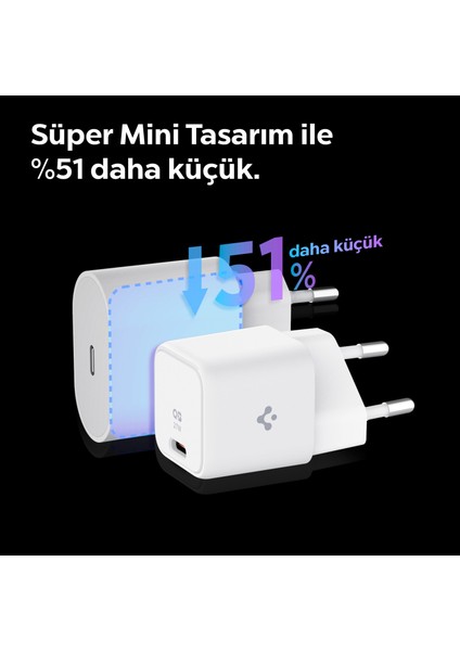 27W USB-C Ultra Mini Hızlı Şarj Aleti Samsung PPS / Isı Düşürücü GaN Destekli Akım Korumalı Güç Adaptörü iPhone & Android & iPad & MacBook Type-C White - ACH03826 modelleri