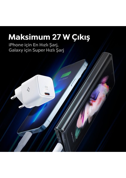 27W USB-C Ultra Mini Hızlı Şarj Aleti Samsung PPS / Isı Düşürücü GaN Destekli Akım Korumalı Güç Adaptörü iPhone & Android & iPad & MacBook Type-C White - ACH03826 fiyatları