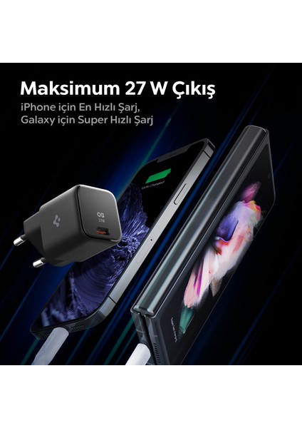 27W USB-C Ultra Mini Hızlı Şarj Aleti PPS Desteği / Isı Düşürücü GaN Destekli Akım Korumalı Güç Adaptörü iPhone & Android & iPad & MacBook Type-C Black - ACH05607 fiyatları
