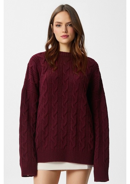 Kadın Stella Yumuşak Oversize Bordo Triko Kazak