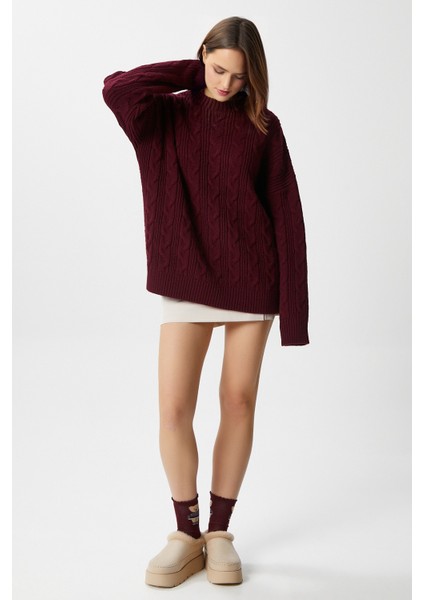 Kadın Stella Yumuşak Oversize Bordo Triko Kazak