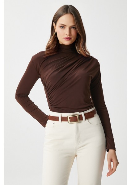 Kadın Moon Büzgülü Kahverengi Sandy Bluz fiyatları